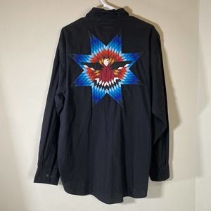 Vintage Wrangler Western Button-Up Shirt with Native American Embroidery Men's L